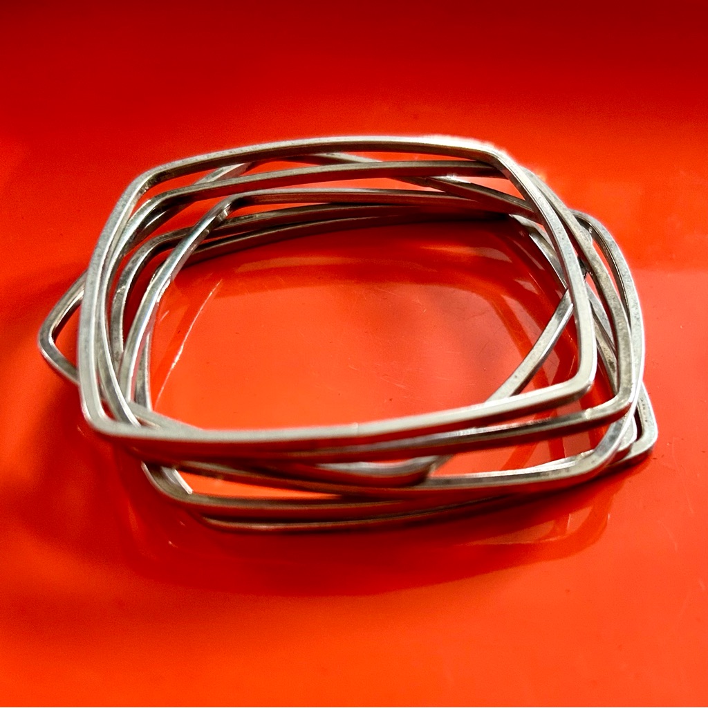 Square Silver Bangle Bracelets.